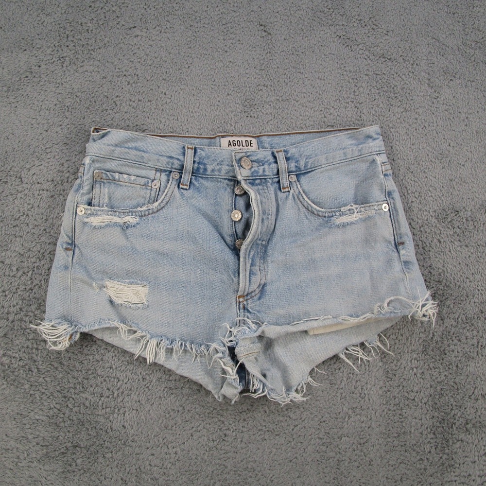 AGOLDE Parker Distressed Denim Cut Off Shorts Light Wash Blue A026H-811 Size 26
